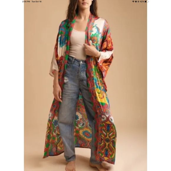 New Rag & Muffin Multi Print Bohemian Style Kimono One Size - Picture 1 of 7
